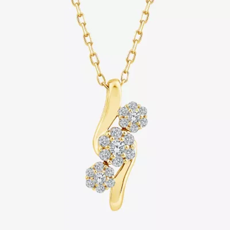 Diamond Blossom F, Si2 Womens 1/3 CT. T.W. Lab Grown White Diamond 14K Gold Over Silver 18 Inch Pendant Necklace