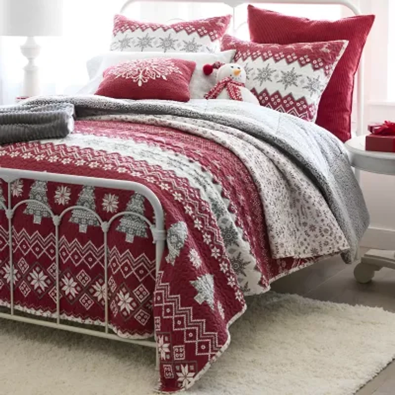 North Pole Trading Co. Holiday Novelty Stripe Quilt Set