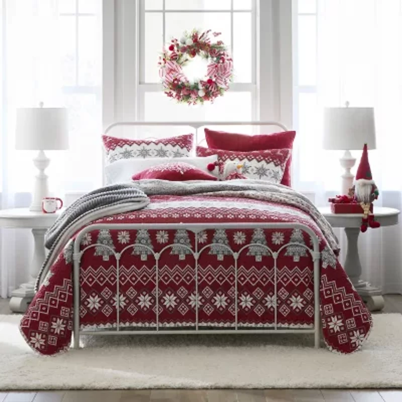 North Pole Trading Co. Holiday Novelty Stripe Quilt Set