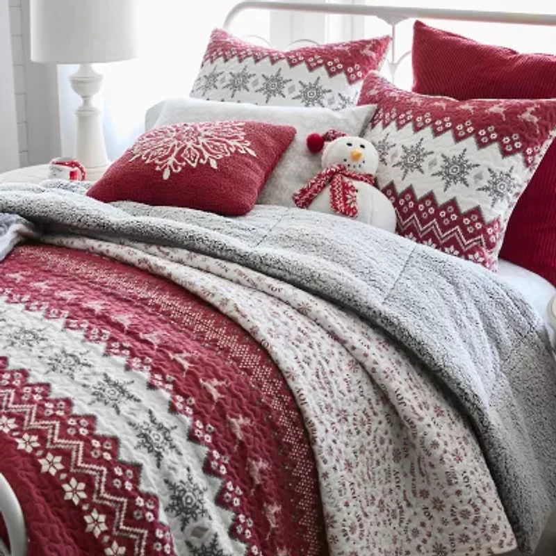 North Pole Trading Co. Holiday Novelty Stripe Quilt Set