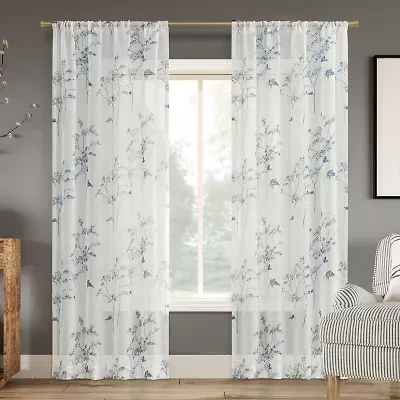 No 918 Margot Botanical Print Rod Pocket Sheer Single Curtain Panel