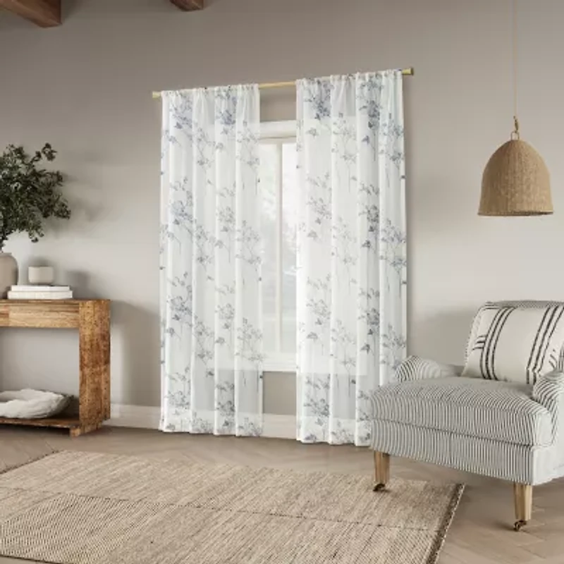 No 918 Margot Botanical Print Rod Pocket Sheer Single Curtain Panel