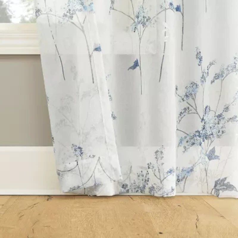 No 918 Margot Botanical Print Rod Pocket Sheer Single Curtain Panel