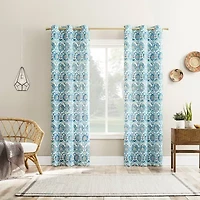 No 918 Hastings Watercolor Medallion Grommet Top Semi-Sheer Single Curtain Panel