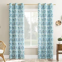 No 918 Hastings Watercolor Medallion Grommet Top Semi-Sheer Single Curtain Panel