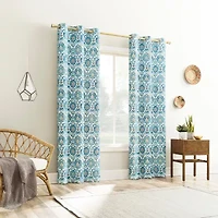 No 918 Hastings Watercolor Medallion Grommet Top Semi-Sheer Single Curtain Panel