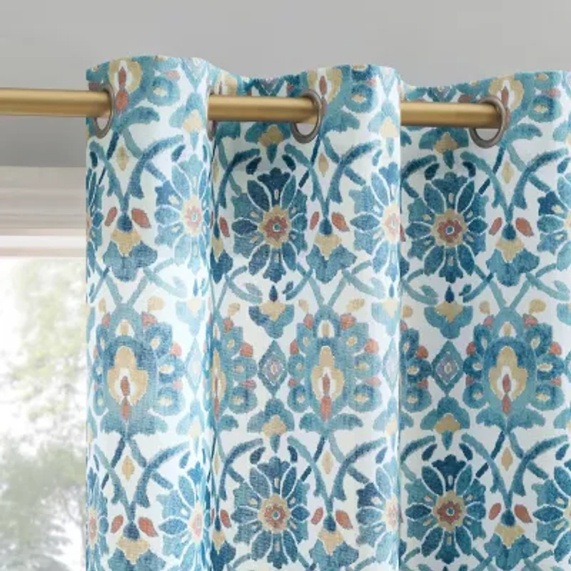 No 918 Hastings Watercolor Medallion Grommet Top Semi-Sheer Single Curtain Panel