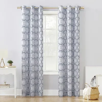 No 918 Lido Global Inspired Medallion Grommet Top Semi-Sheer Single Curtain Panel