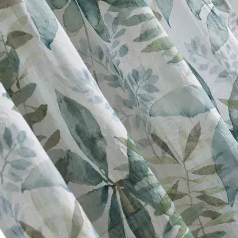 No 918 Fiona Foliage Print Crushed Voile Rod Pocket Sheer Single Curtain Panel