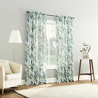No 918 Fiona Foliage Print Crushed Voile Rod Pocket Sheer Single Curtain Panel