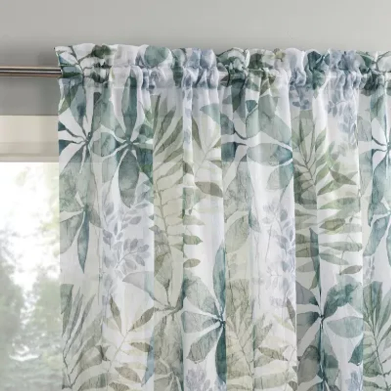 No 918 Fiona Foliage Print Crushed Voile Rod Pocket Sheer Single Curtain Panel