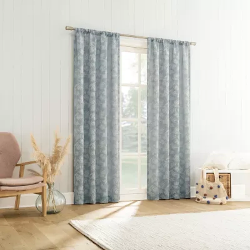 No 918 Koda Woven Jacquard Leaf Rod Pocket Semi-Sheer Single Curtain Panel