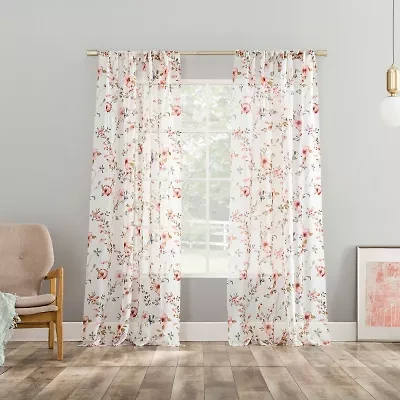 No 918 Jocelyn Floral Print Crushed Voile Rod Pocket Sheer Single Curtain Panel