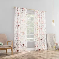 No 918 Jocelyn Floral Print Crushed Voile Rod Pocket Sheer Single Curtain Panel