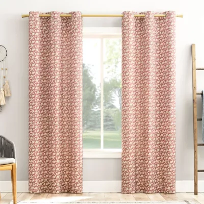No 918 Talia Tonal Floral Grommet Top Semi-Sheer Single Curtain Panel