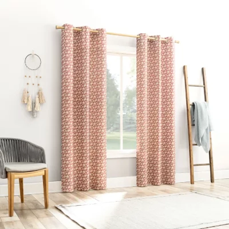 No 918 Talia Tonal Floral Grommet Top Semi-Sheer Single Curtain Panel