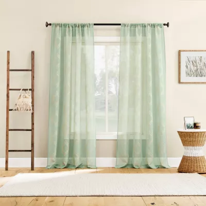No 918 Ravenna Medallion Rod Pocket Embroidered Sheer Single Curtain Panel