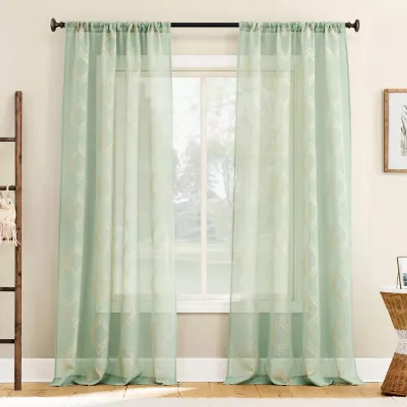 No 918 Ravenna Medallion Rod Pocket Embroidered Sheer Single Curtain Panel