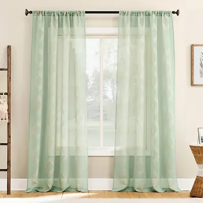 No 918 Ravenna Medallion Rod Pocket Embroidered Sheer Single Curtain Panel