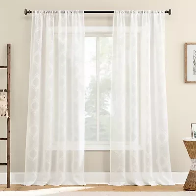 No 918 Ravenna Medallion Rod Pocket Embroidered Light-Filtering Single Curtain Panel