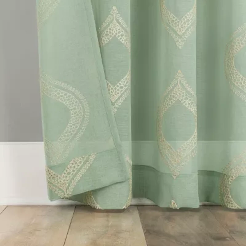 No 918 Ravenna Medallion Rod Pocket Embroidered Sheer Single Curtain Panel