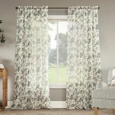No 918 Alethea Floral Print Crushed Voile Rod Pocket Sheer Single Curtain Panel