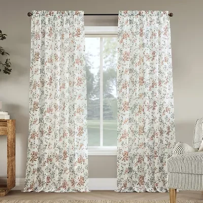 No 918 Alethea Floral Print Crushed Voile Rod Pocket Light-Filtering Single Curtain Panel