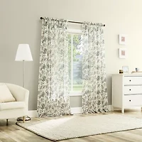 No 918 Alethea Floral Print Crushed Voile Rod Pocket Sheer Single Curtain Panel