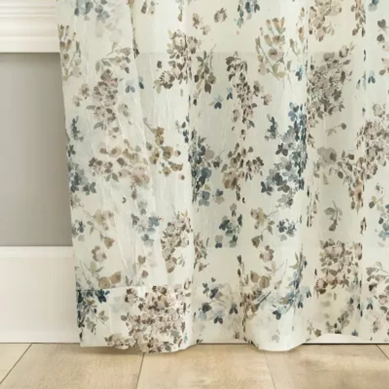 No 918 Alethea Floral Print Crushed Voile Rod Pocket Sheer Single Curtain Panel