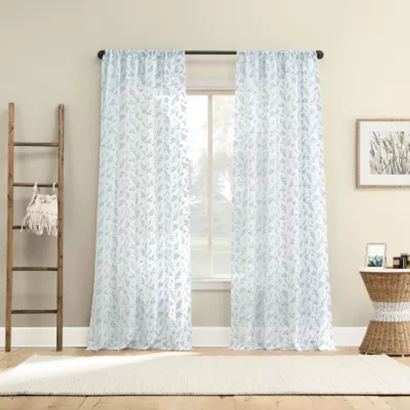 No 918 Briarwood Delicate Leaf Textured Rod Pocket Sheer Single Curtain Panel