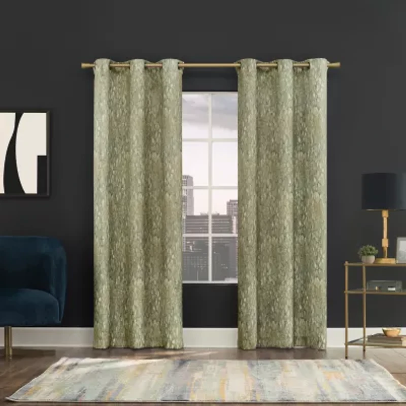 No 918 Harlowe Abstract Geometric Grommet Top Semi-Sheer Single Curtain Panel