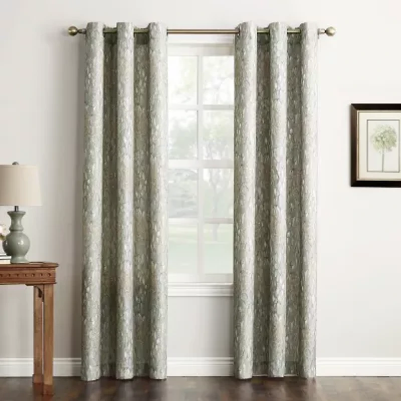 No 918 Harlowe Abstract Geometric Grommet Top Semi-Sheer Single Curtain Panel