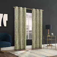No 918 Harlowe Abstract Geometric Grommet Top Semi-Sheer Single Curtain Panel