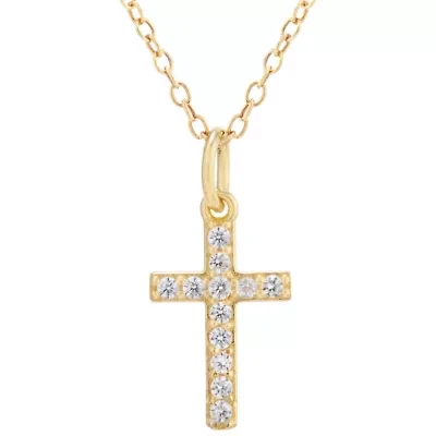 Silver Treasures Womens Cubic Zirconia 14K Gold Over Silver Cross 18 Inch Pendant Necklace