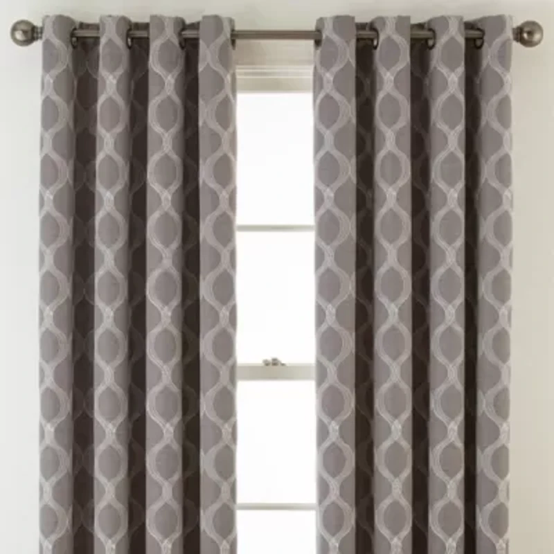 Max Blackout Prescott Grommet Top Embroidered 100% Single Curtain Panel