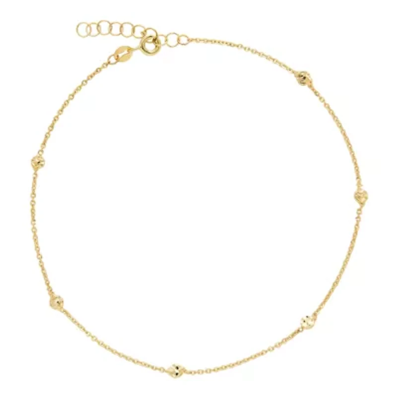 Made in Italy Womens 14K Gold 10 Inch Solid Bead Ankle Bracelet
