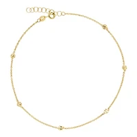 Made in Italy Womens 14K Gold 10 Inch Solid Bead Ankle Bracelet