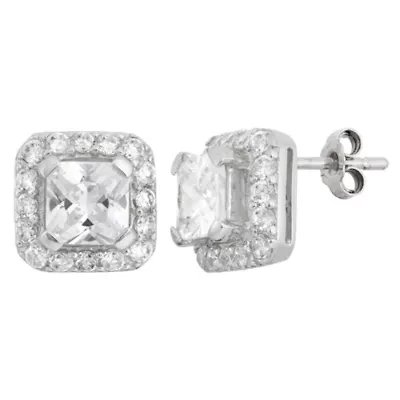 DiamonArt® 4 CT. T.W. White Cubic Zirconia Sterling Silver 10mm Square Stud Earrings