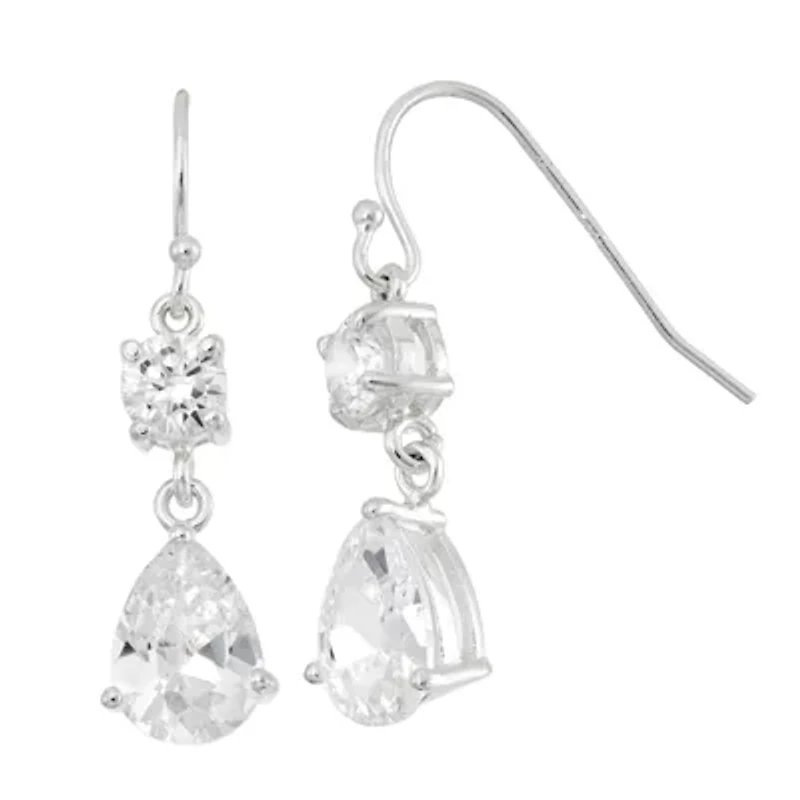 Womens Cubic Zirconia Sterling Silver Drop Earrings