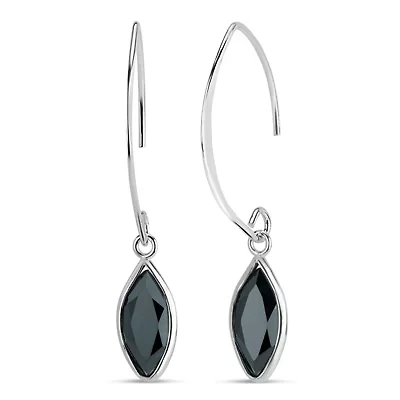 Womens Black Cubic Zirconia Sterling Silver Drop Earrings