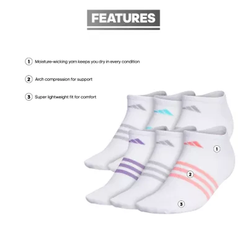 adidas Womens 6 Pair No Show Socks