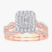 Signature By Modern Bride 1 CT.T.W. Natural Diamond Side Stone Halo Bridal Set 10K or 14K Gold