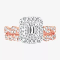 Signature By Modern Bride 1 CT.T.W. Natural Diamond Side Stone Halo Bridal Set 10K or 14K Gold