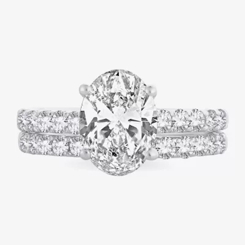 (H-I / SI1-SI2) Signature By Modern Bride Womens 3 CT. T.W. Lab Grown White Diamond 14K Gold Oval Bridal Set