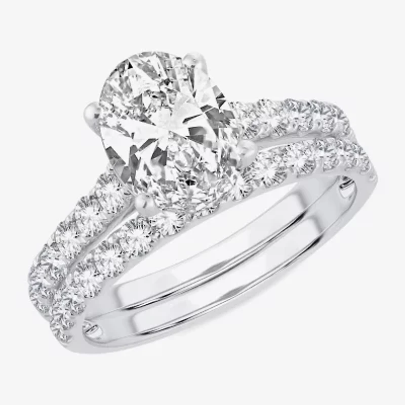 (H-I / SI1-SI2) Signature By Modern Bride Womens 3 CT. T.W. Lab Grown White Diamond 14K Gold Oval Bridal Set