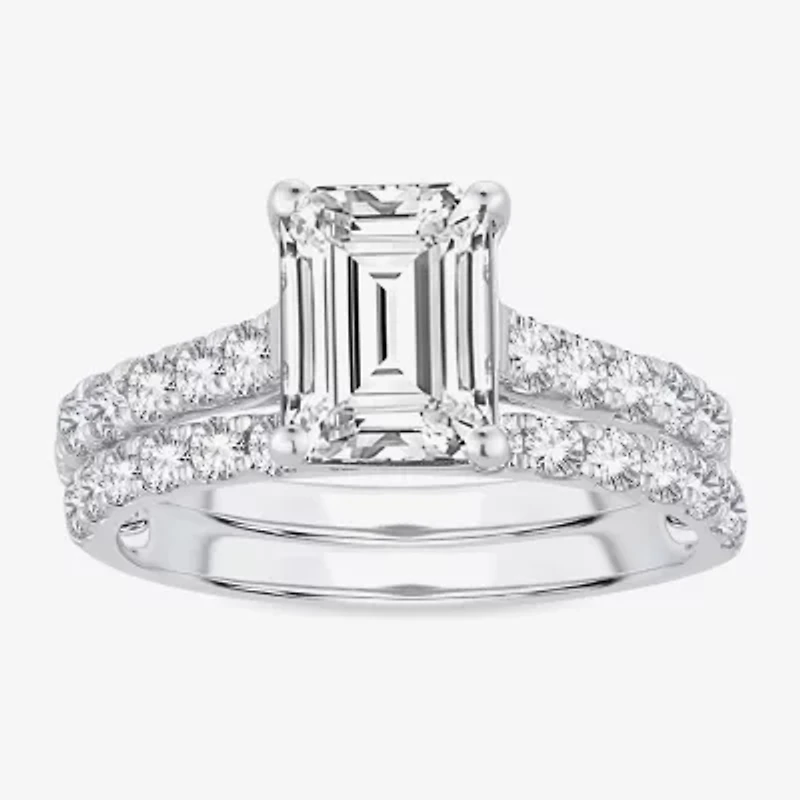 (H-I / SI1-SI2) Signature By Modern Bride Womens 3 CT. T.W. Lab Grown White Diamond 14K Gold Emerald Bridal Set