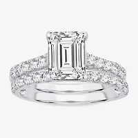 (H-I / SI1-SI2) Signature By Modern Bride Womens 3 CT. T.W. Lab Grown White Diamond 14K Gold Emerald Bridal Set