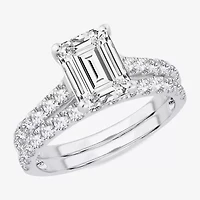 (H-I / SI1-SI2) Signature By Modern Bride Womens 3 CT. T.W. Lab Grown White Diamond 14K Gold Emerald Bridal Set