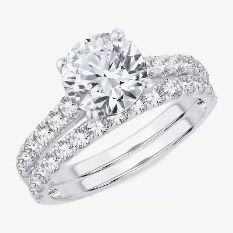 (H-I / SI1-SI2) Signature By Modern Bride Womens 3 CT. T.W. Lab Grown White Diamond 14K Gold Round Bridal Set