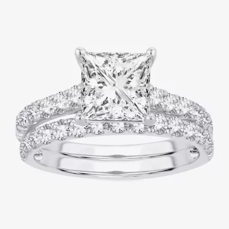 (H-I / SI1-SI2) Signature By Modern Bride Princess Cut Womens 3 CT. T.W. Lab Grown White Diamond 14K Gold Bridal Set